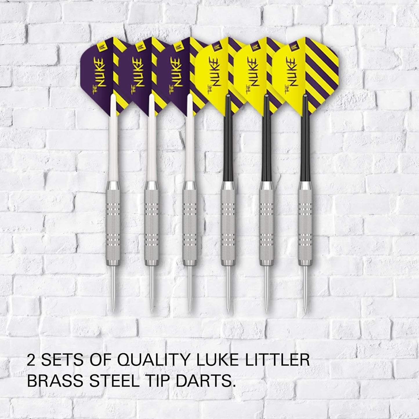 Luke Littler Dartboard Set | Player Edition ‘The Nuke’ Dart Board Set with 2 Sets of Steel Tip Darts, Competition Standard Throw Line | Professional Dart Setup & Accessories