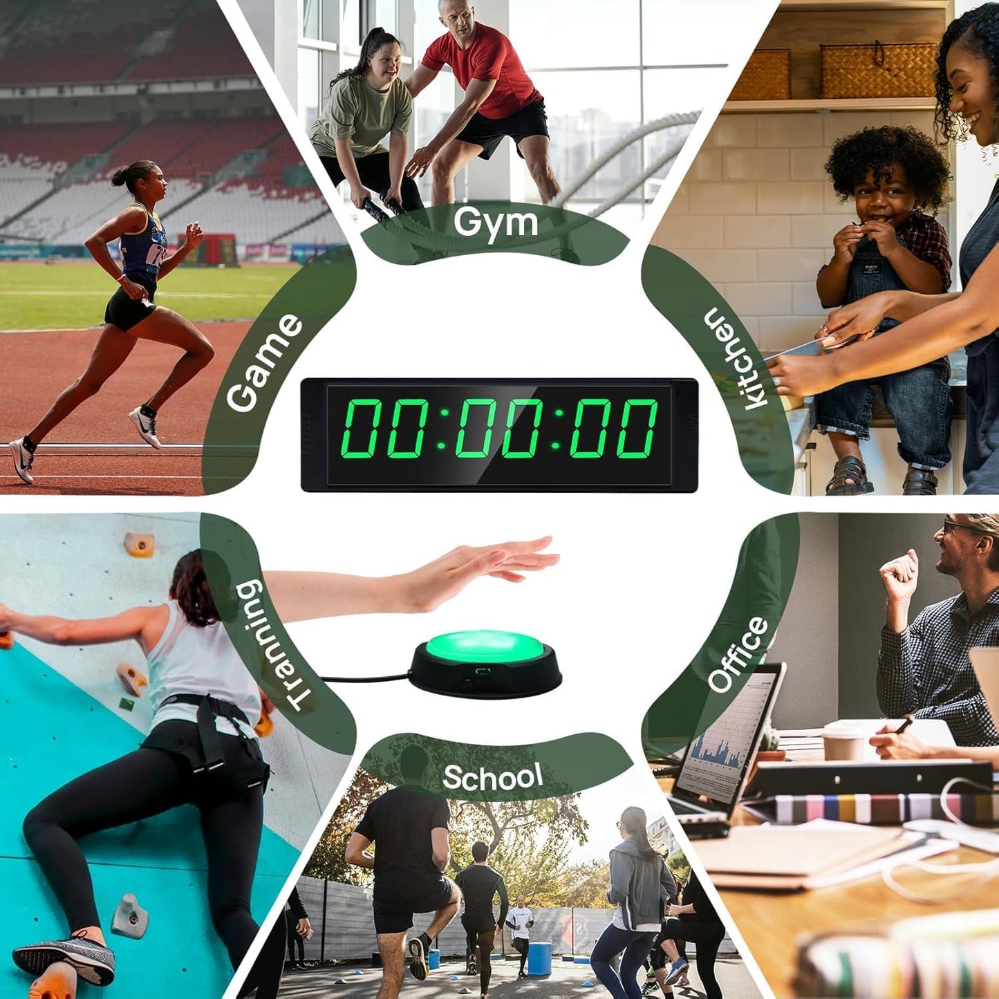 Gym Timer Clock, Green, Interval Timer for Workout, Portable Home Gym Accessory