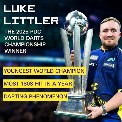 Luke Littler Dartboard Set | Player Edition ‘The Nuke’ Dart Board Set with 2 Sets of Steel Tip Darts, Competition Standard Throw Line | Professional Dart Setup & Accessories