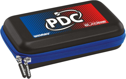 PDC Design Darts Case – Hard Dart Carry Case with Blue Zip | Holds 1 Set Fully Assembled Dart & Accessories | 10 Compartments | Durable Darts Storage & Organizer