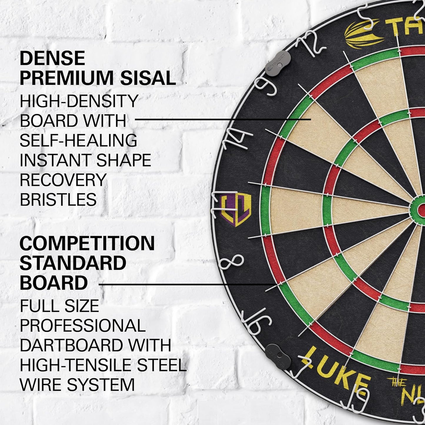 Luke Littler Dartboard Set | Player Edition ‘The Nuke’ Dart Board Set with 2 Sets of Steel Tip Darts, Competition Standard Throw Line | Professional Dart Setup & Accessories