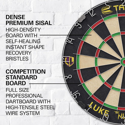 Luke Littler Dartboard Set | Player Edition ‘The Nuke’ Dart Board Set with 2 Sets of Steel Tip Darts, Competition Standard Throw Line | Professional Dart Setup & Accessories