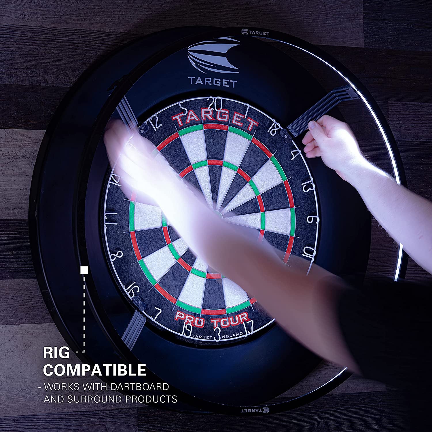 Corona Vision Dartboard Lighting System, Black Frame | White LED Dart Board Surround Ring Light with Magnetic Feet | Shadow Eliminating Dartboard Light | Professional Darts Accessories