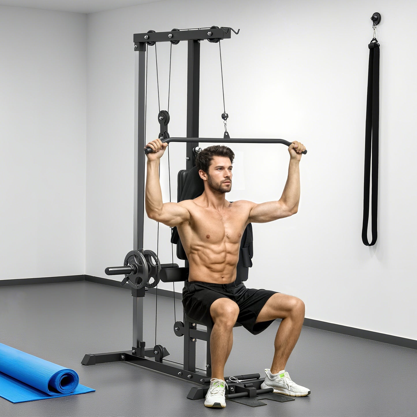 Pull up Bar Stand Power Cage with Adjustable Seat, Home Gym