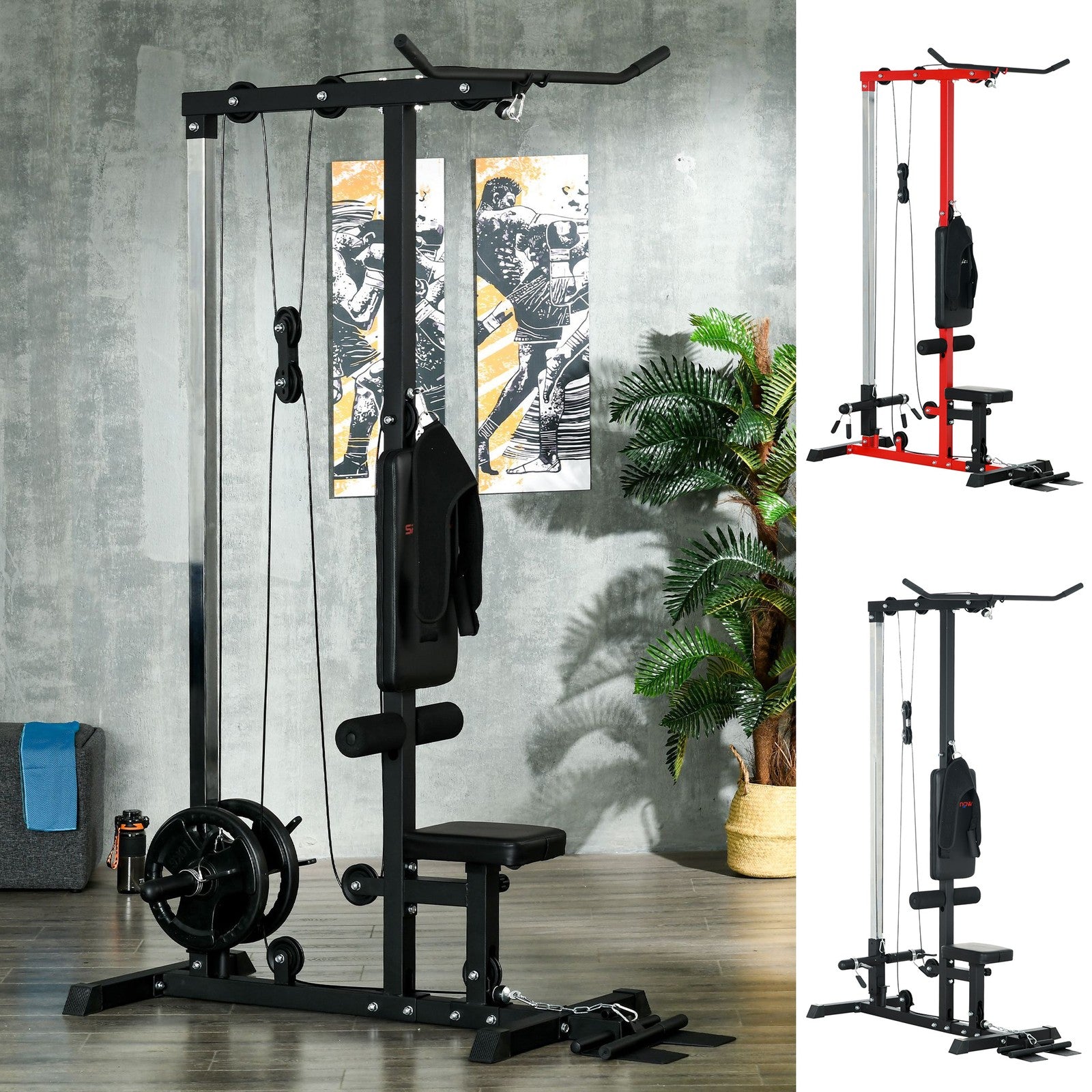 Pull up Bar Stand Power Cage with Adjustable Seat, Home Gym