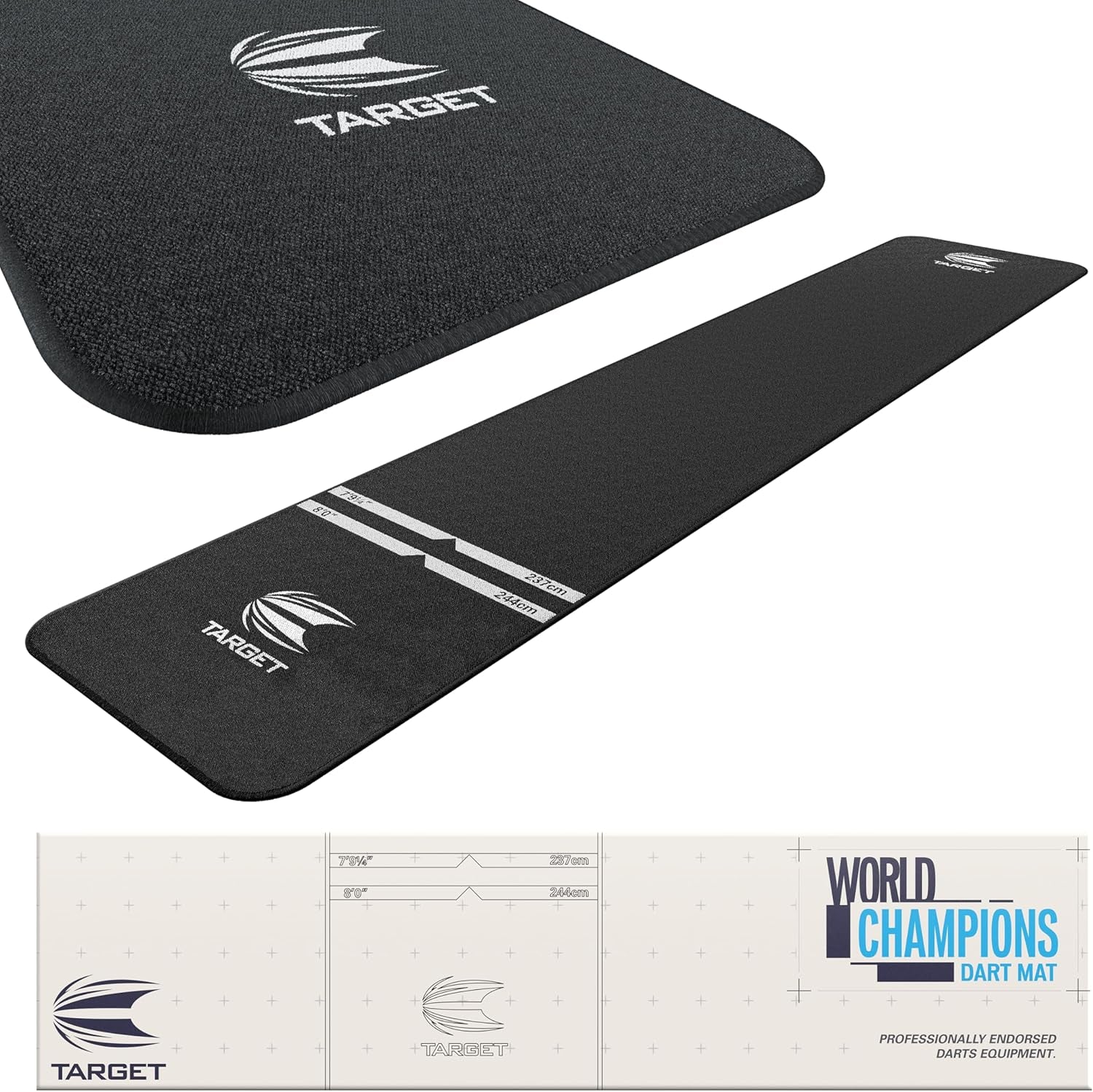 Dart Mat - World Champions/Ink/Mod | Dart Oche Mat with Soft Tip and Steel Tip Throw Line Distances | Non Slip Carpet Mats for Floor and Dart Tips Protection | Darts Accessories