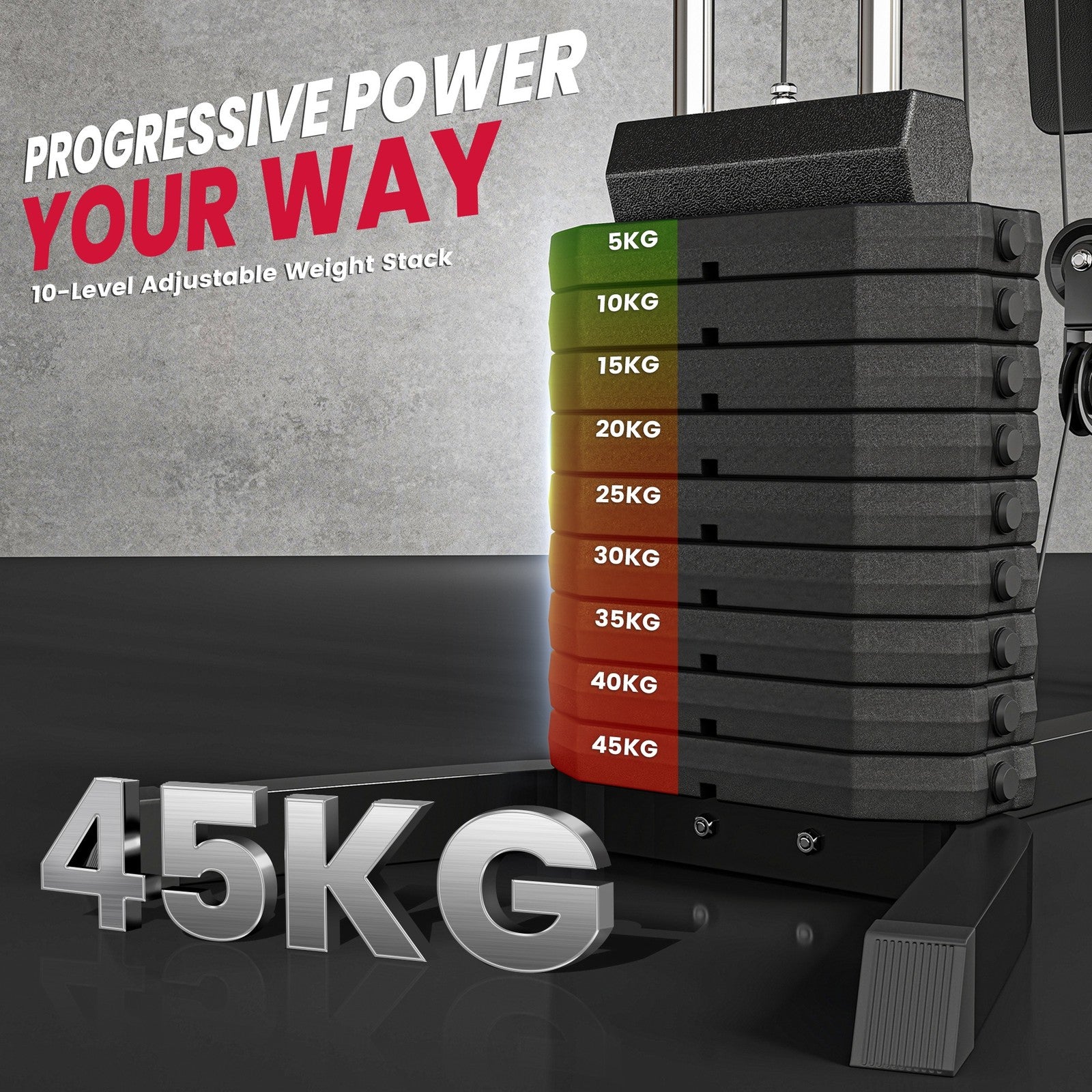 Multifunction Home Gym Machine with 45Kg Weight Stack, for Full Body Workout