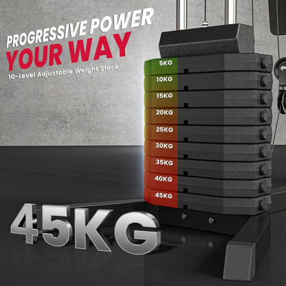 Multifunction Home Gym Machine with 45Kg Weight Stack, for Full Body Workout