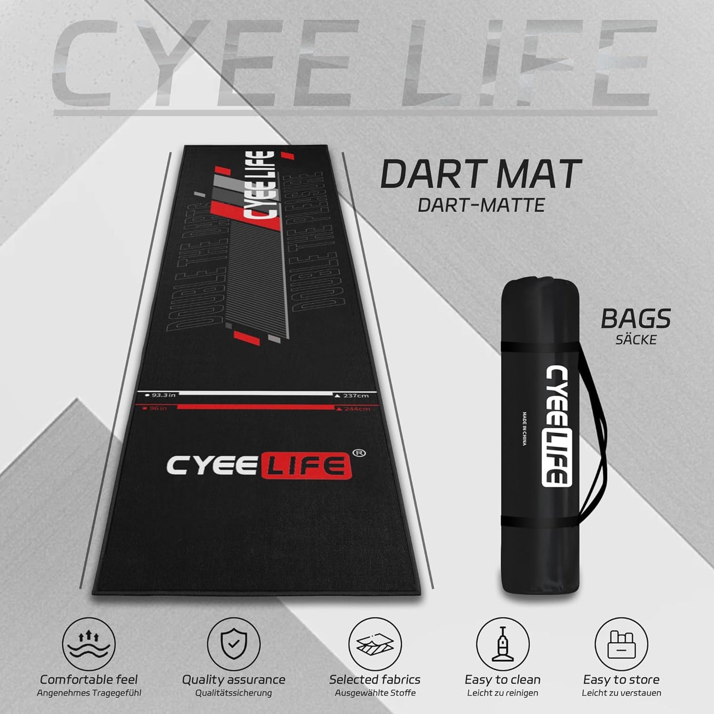 Darts Mat,297 X 66Cm Professional Non Slip Carpet Mats for Floor and Dart Tips Protection,Black