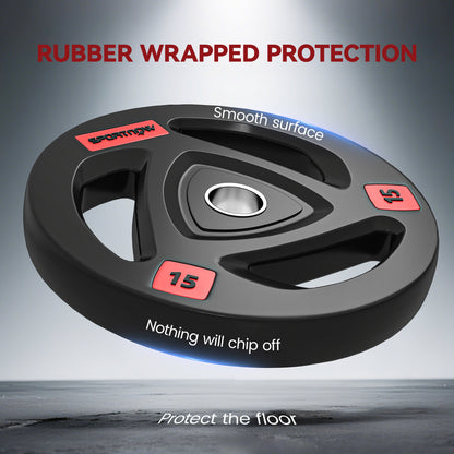 Olympic Weight Plates, Tri-Grip Barbell Weights Set with 2'' Holes