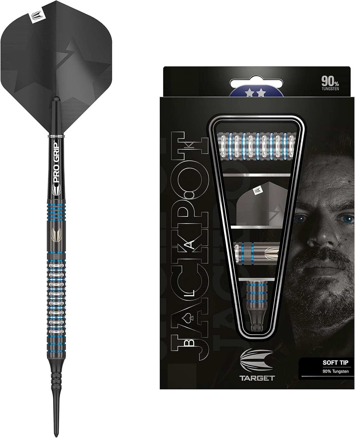 Adrian Lewis Black Edition 90% Tungsten Soft Tip Darts Set