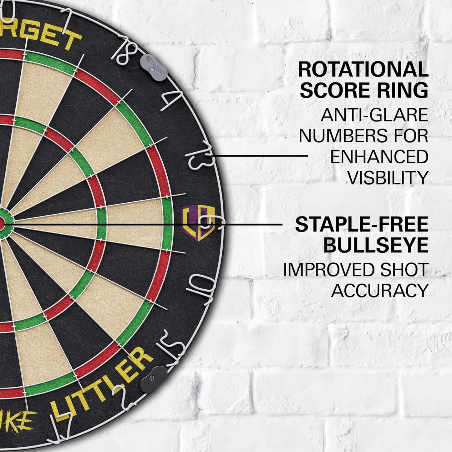 Luke Littler Dartboard Set | Player Edition ‘The Nuke’ Dart Board Set with 2 Sets of Steel Tip Darts, Competition Standard Throw Line | Professional Dart Setup & Accessories