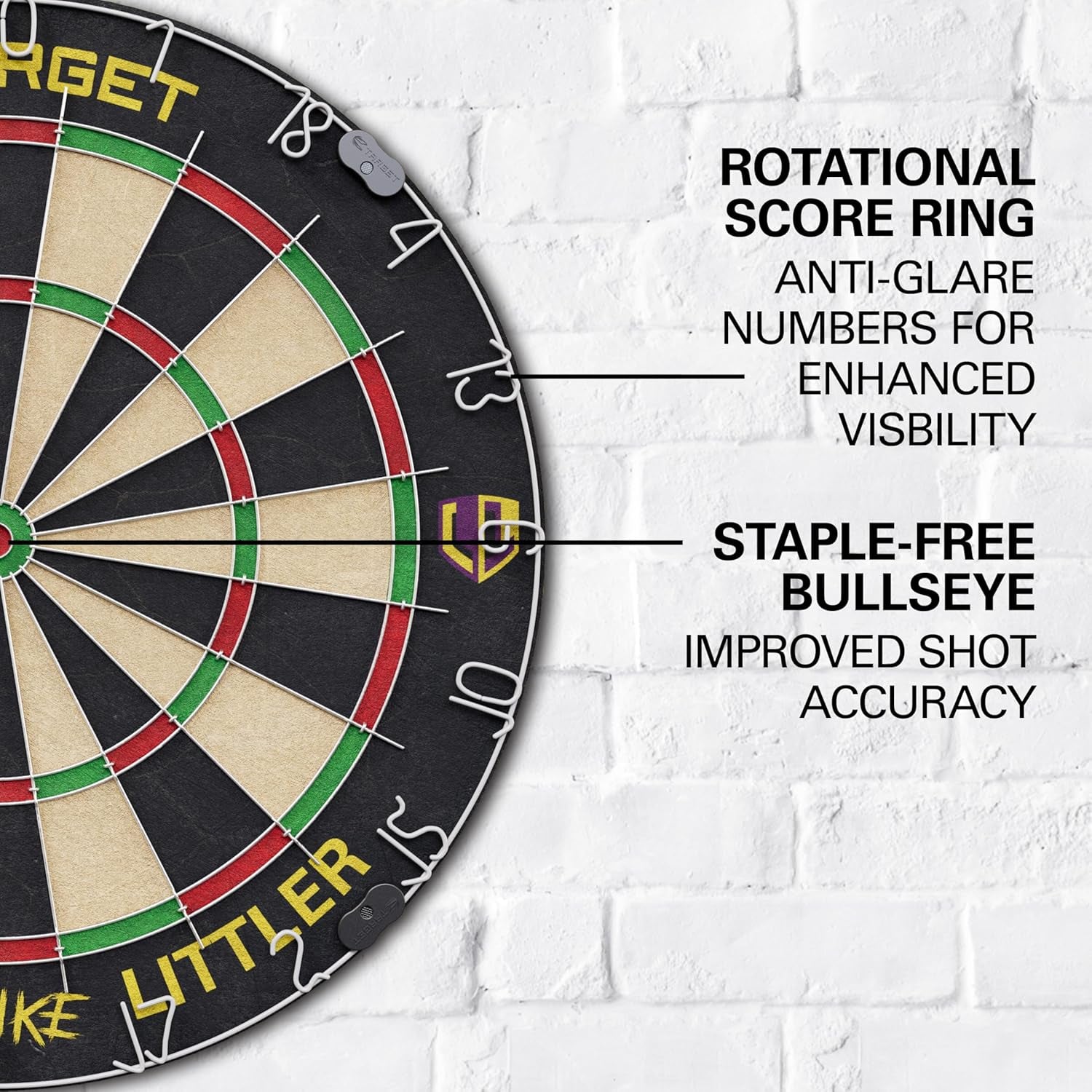 Luke Littler Dartboard Set | Player Edition ‘The Nuke’ Dart Board Set with 2 Sets of Steel Tip Darts, Competition Standard Throw Line | Professional Dart Setup & Accessories