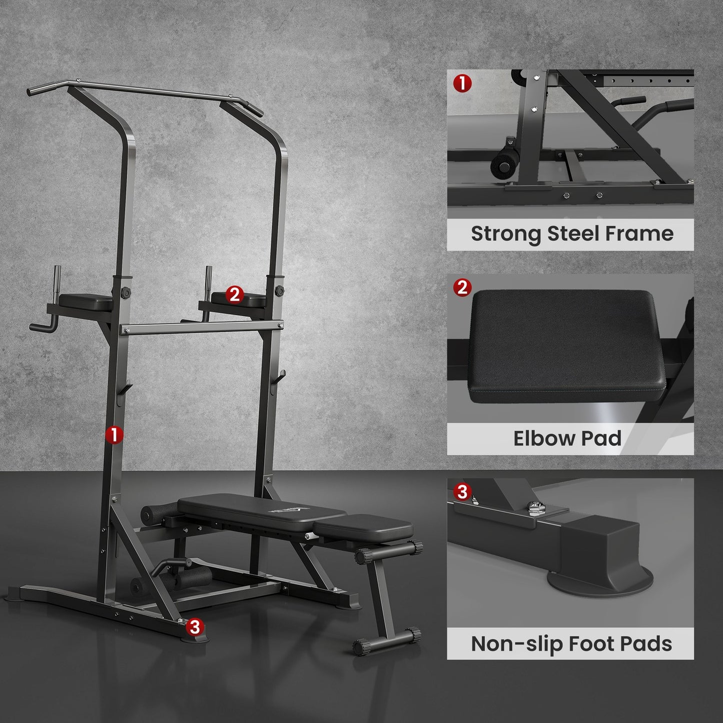 Power Tower Weight Bench Dip Stands Multifunction Pull-Ups Home Gym Fitness