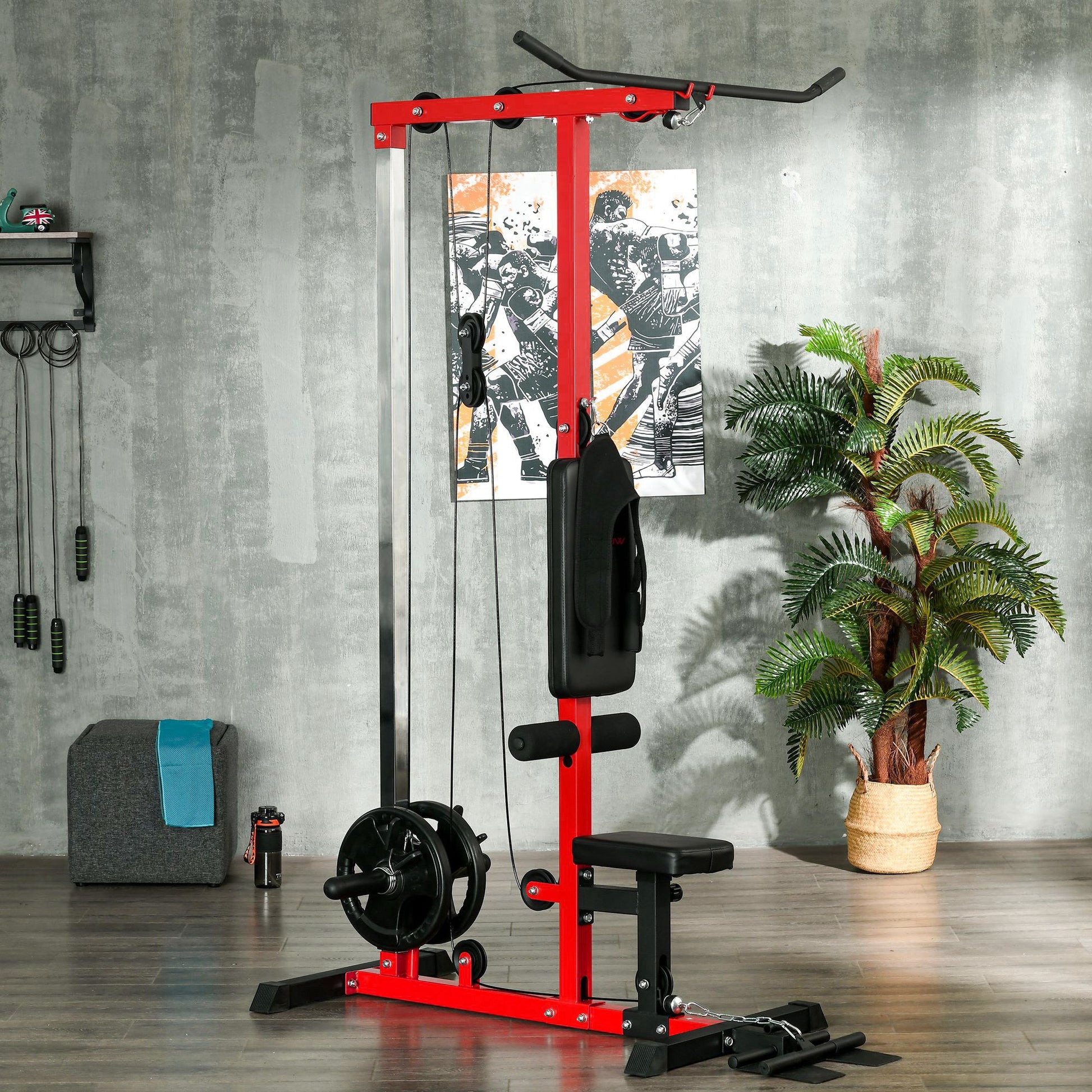 Pull up Bar Stand Power Cage with Adjustable Seat, Home Gym