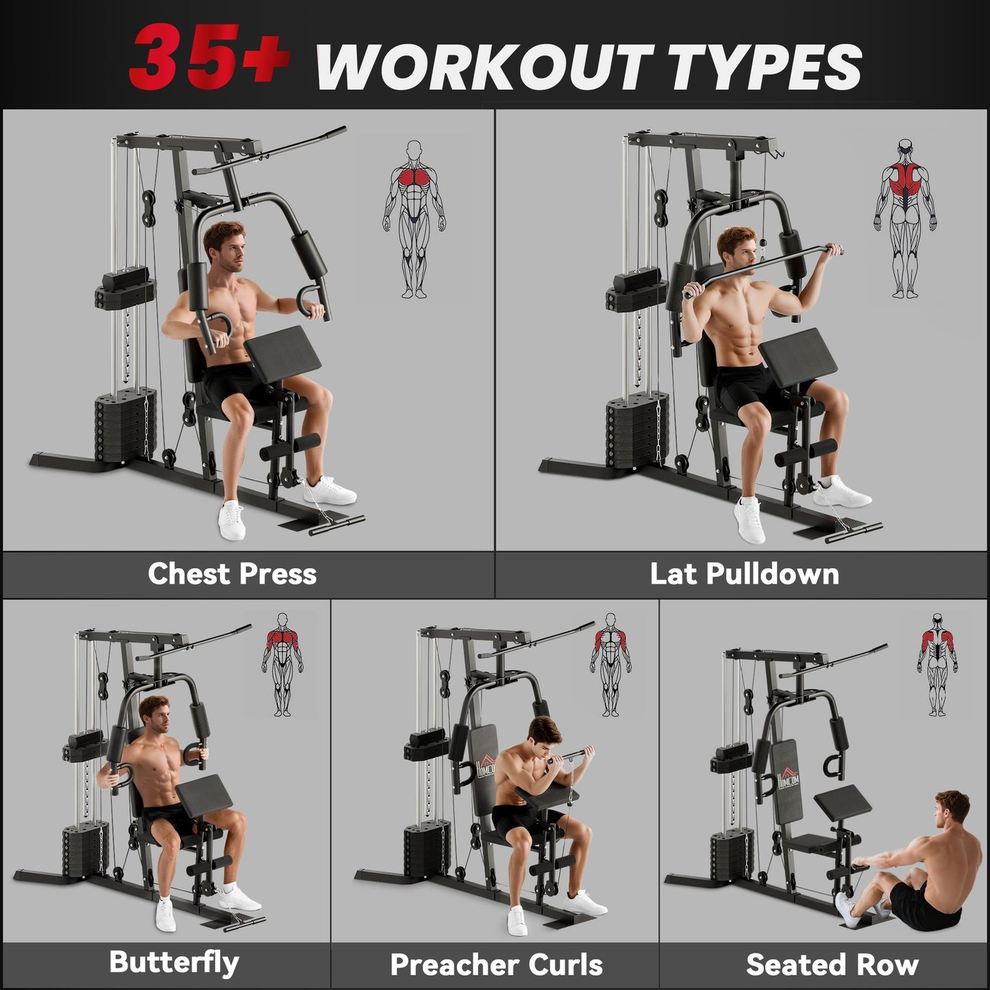 Multifunction Home Gym Machine with 45Kg Weight Stack, for Full Body Workout